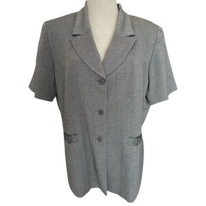 Le Suit Jacket Blazer Women’s Sz 16 Gray Check Short Sleeve Lined Career